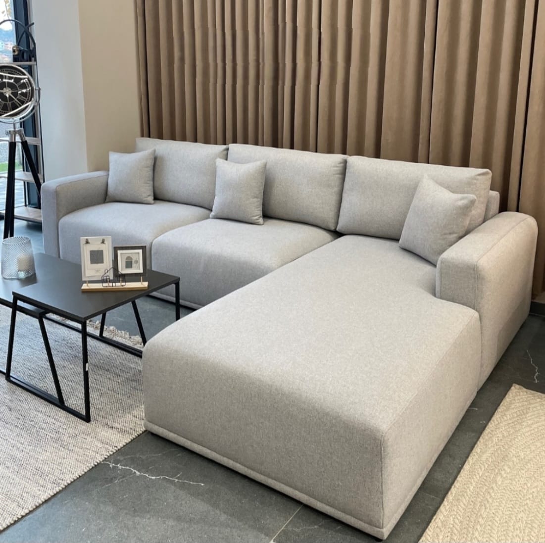 Divan Këndi me Chaise Longue Gri